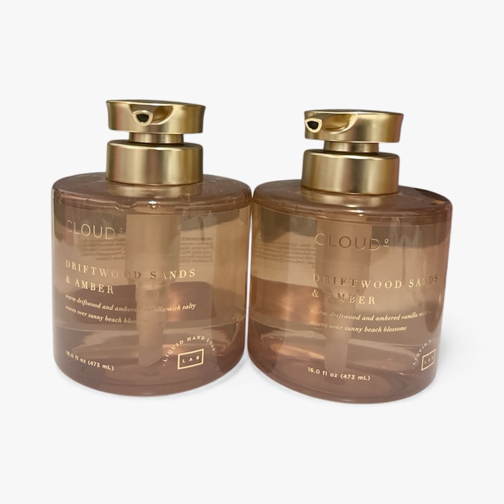 NEW 2x Cloud 9 L A B Driftwood Sands & Amber Glass Bottle Hand Soap - 16 fl oz